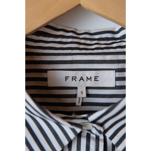 FRAME Women's Size S Button Down Long Sleeve Black White Stripe Tie in Back - Picture 6 of 7